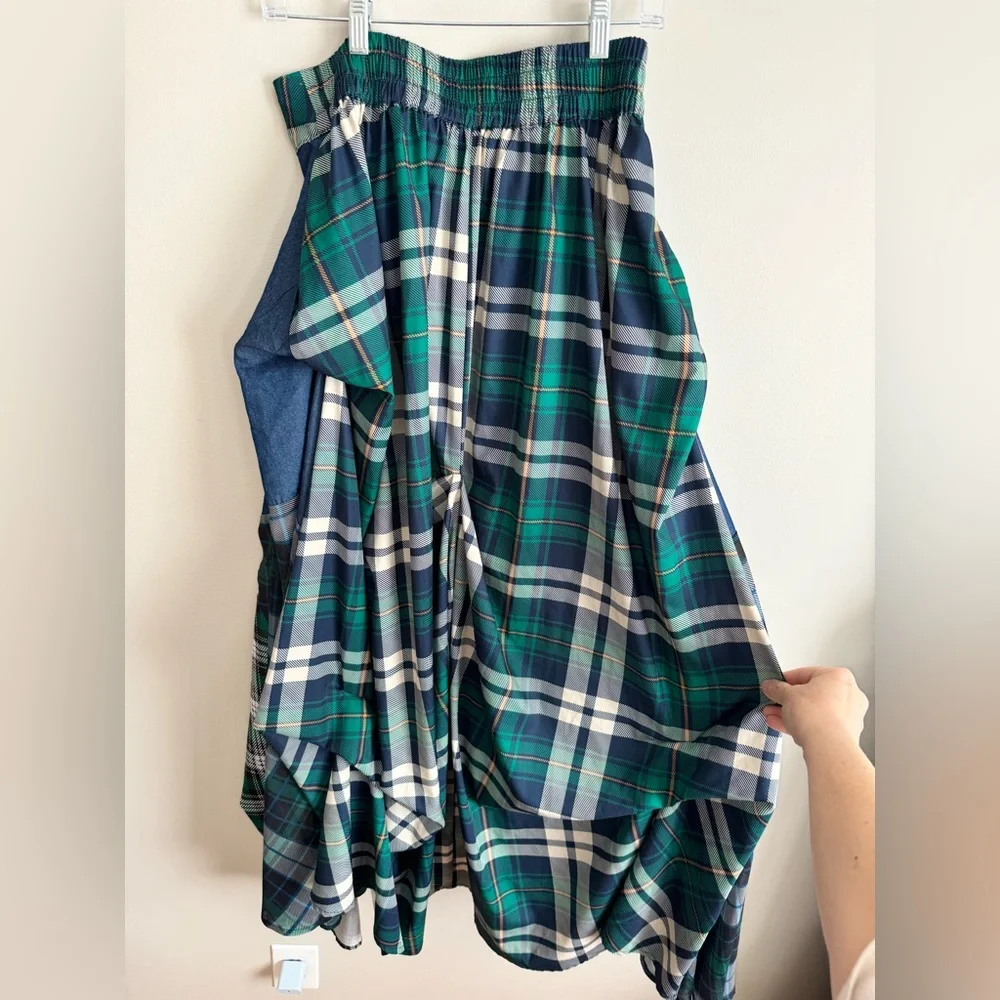 Kosmios Mixed Media Plaid & Denim Maxi Skirt large boho Lagenlook - Picture 5 of 8